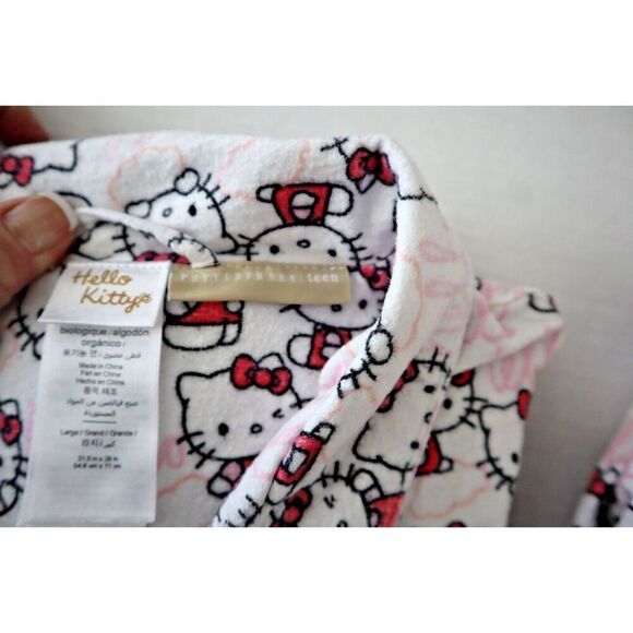 Pottery Barn Teen Sz L White Hello Kitty Organic Cotton Flannel Pajama Set - Picture 3 of 14